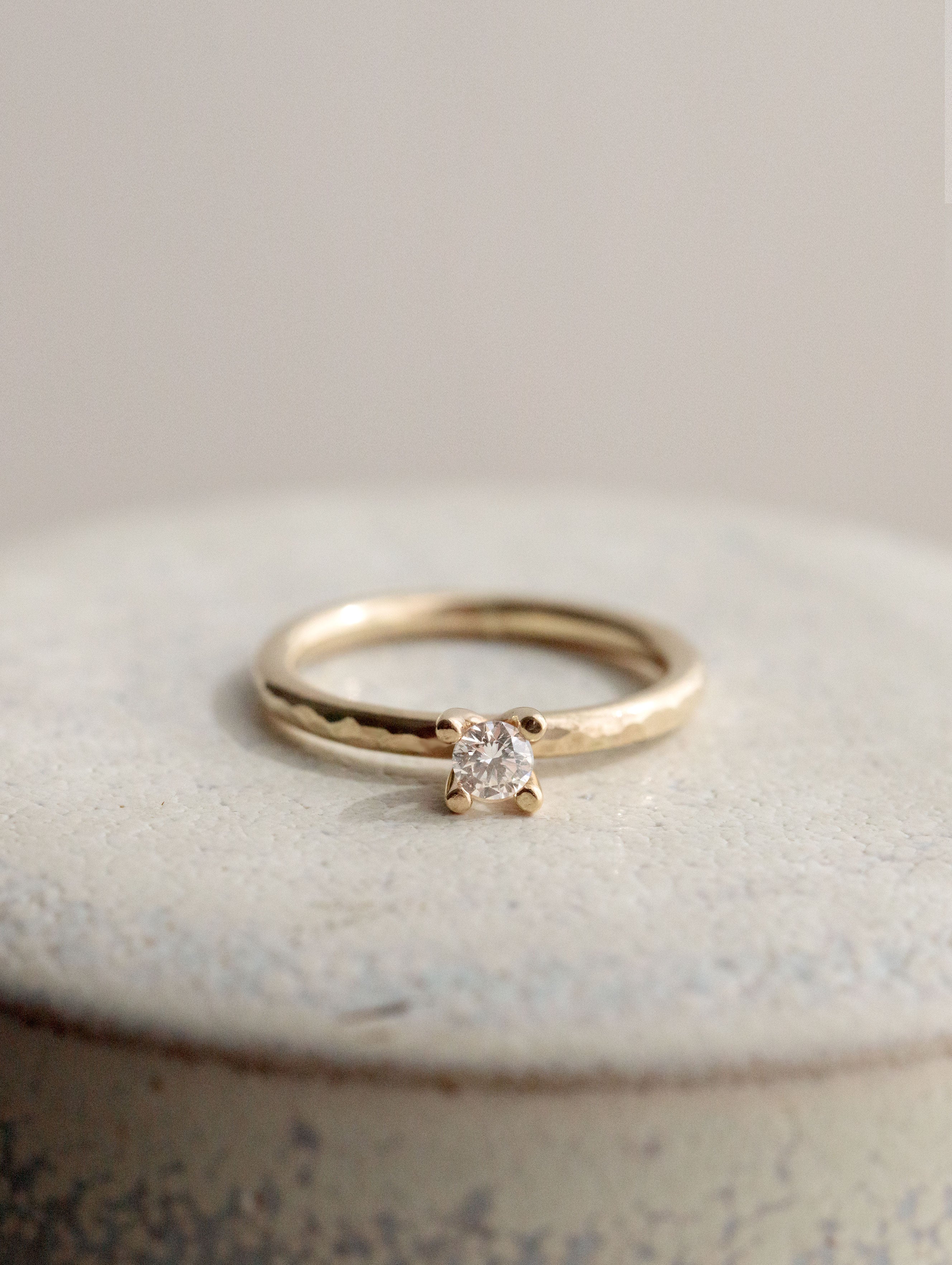 14K Hammered Diamond solitaire ring
